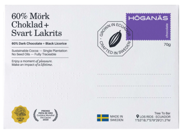 Höganäs tablette de chocolat 60% cacao + réglisse 70g