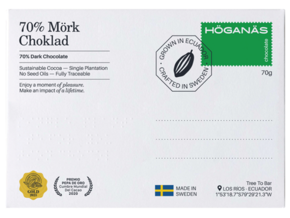 Höganäs tablette de chocolat 70% cacao 70g