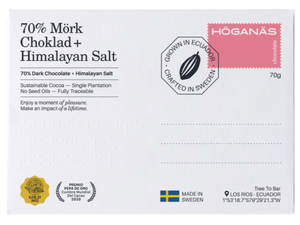 Höganäs tablette de chocolat 70% cacao + Sel Rose de l'Himalaya 70g