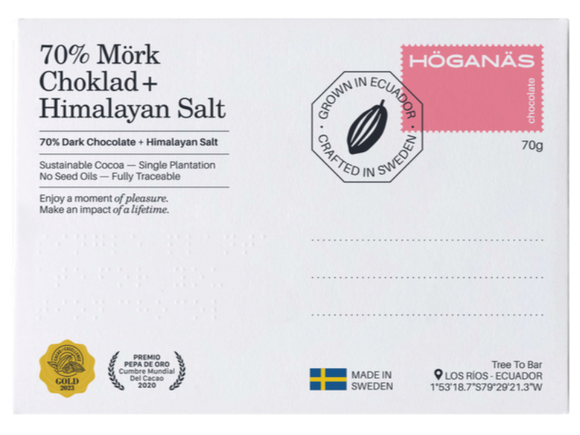 Höganäs tablette de chocolat 70% cacao + Sel Rose de l'Himalaya 70g
