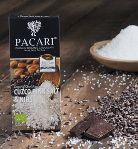 Pacari chocolat 60% Cacao + nibs et Sel Rose de Cuzco - 50g