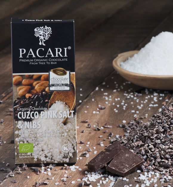 Pacari chocolat 60% Cacao + nibs et Sel Rose de Cuzco - 50g