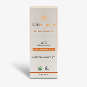 Villakuyaya chocolat 80% cacao + thé herbes et canneberges 70g