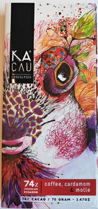 KACAU chocolat 74% cacao + café, cardamome, baïes roses 70g
