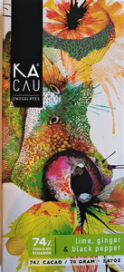KACAU chocolat 74% cacao + lime, gingembre, poivre noir 70g