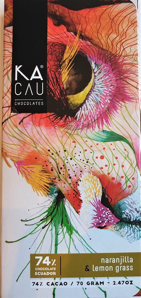 KACAU chocolat 74% cacao + narangille, citronnelle 70g