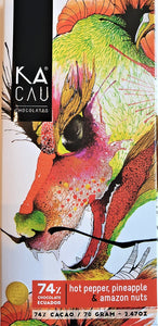 KACAU chocolat 74% cacao + piment, ananas, noix du Brésil 70g