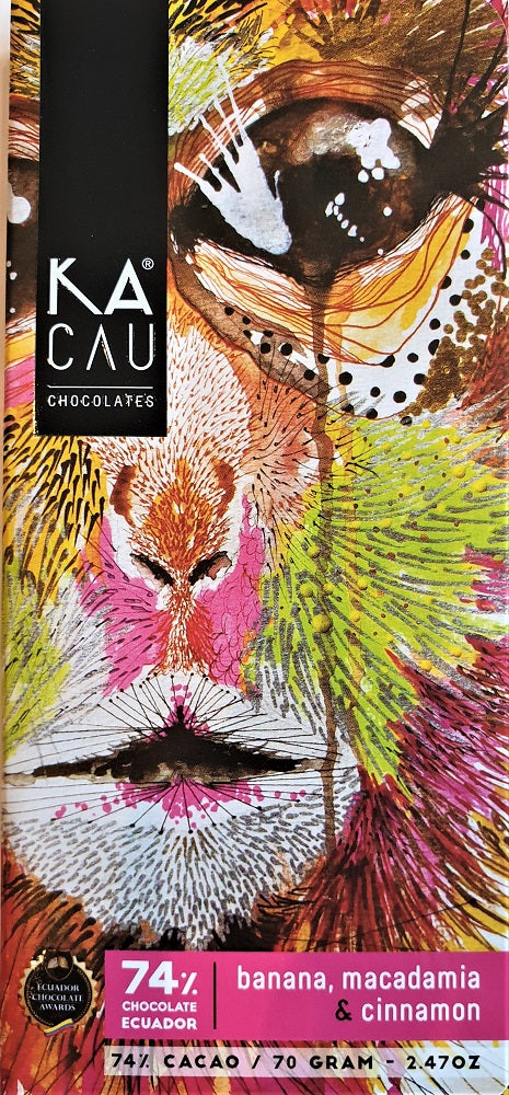 KACAU chocolat 74% cacao + banane, macadamia, cannelle 70g