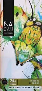 KACAU chocolat 74% cacao + thé matcha, citron 70g