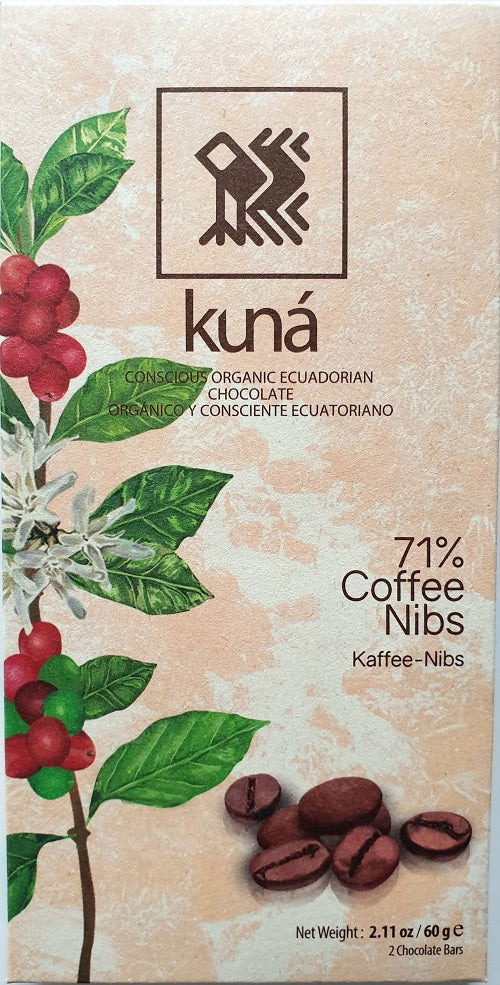KUNÁ chocolat grand cru 71% cacao BIO + graines de café 60g