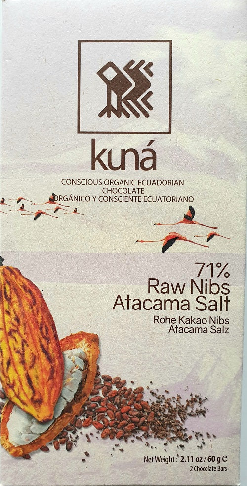 KUNÁ chocolat grand cru 71% cacao BIO + éclats de cacao et sel 60g