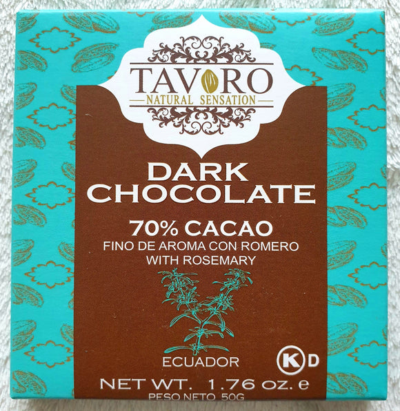 TAVORO chocolat 70% cacao avec romarin, 50g