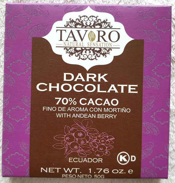 TAVORO chocolat 70% cacao avec myrtille, 50g