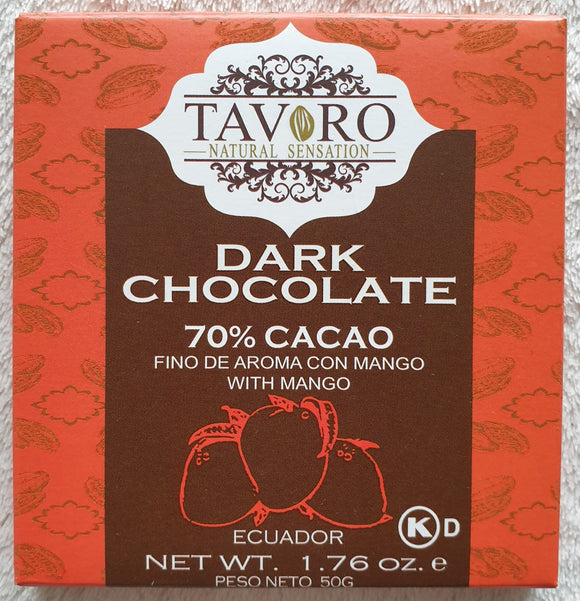 TAVORO chocolat 70% cacao avec mangue, 50g