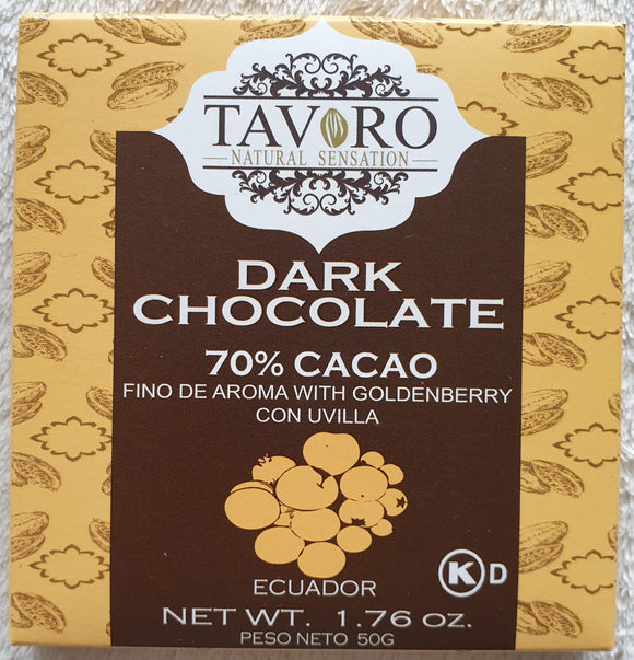 TAVORO chocolat 70% cacao avec physalis, 50g